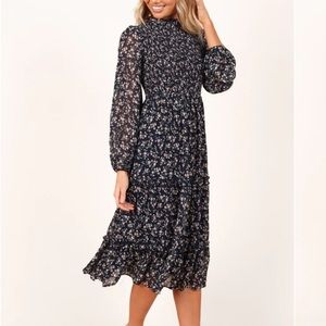 Petal and pup black floral dress. frill sleeves. Great fit.